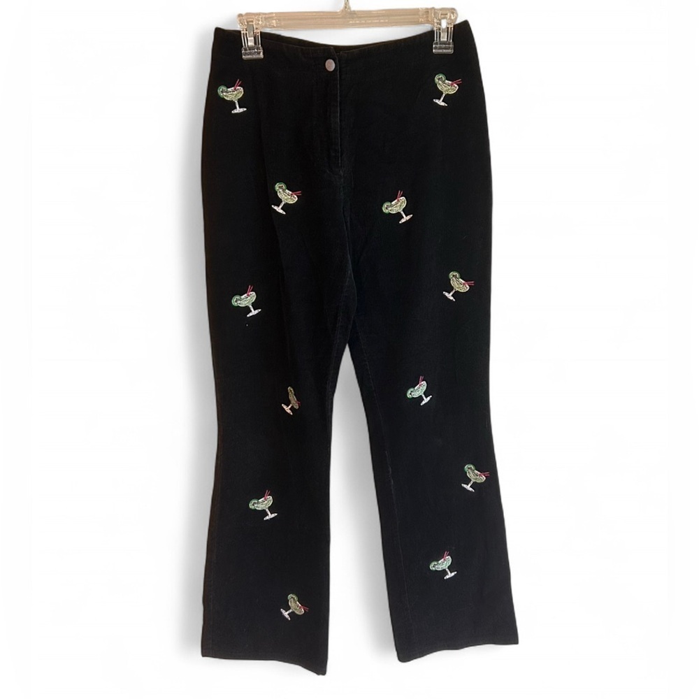 CJ Laing Black Embroidered Corduroy Wide Legged Pants Martini Glasses